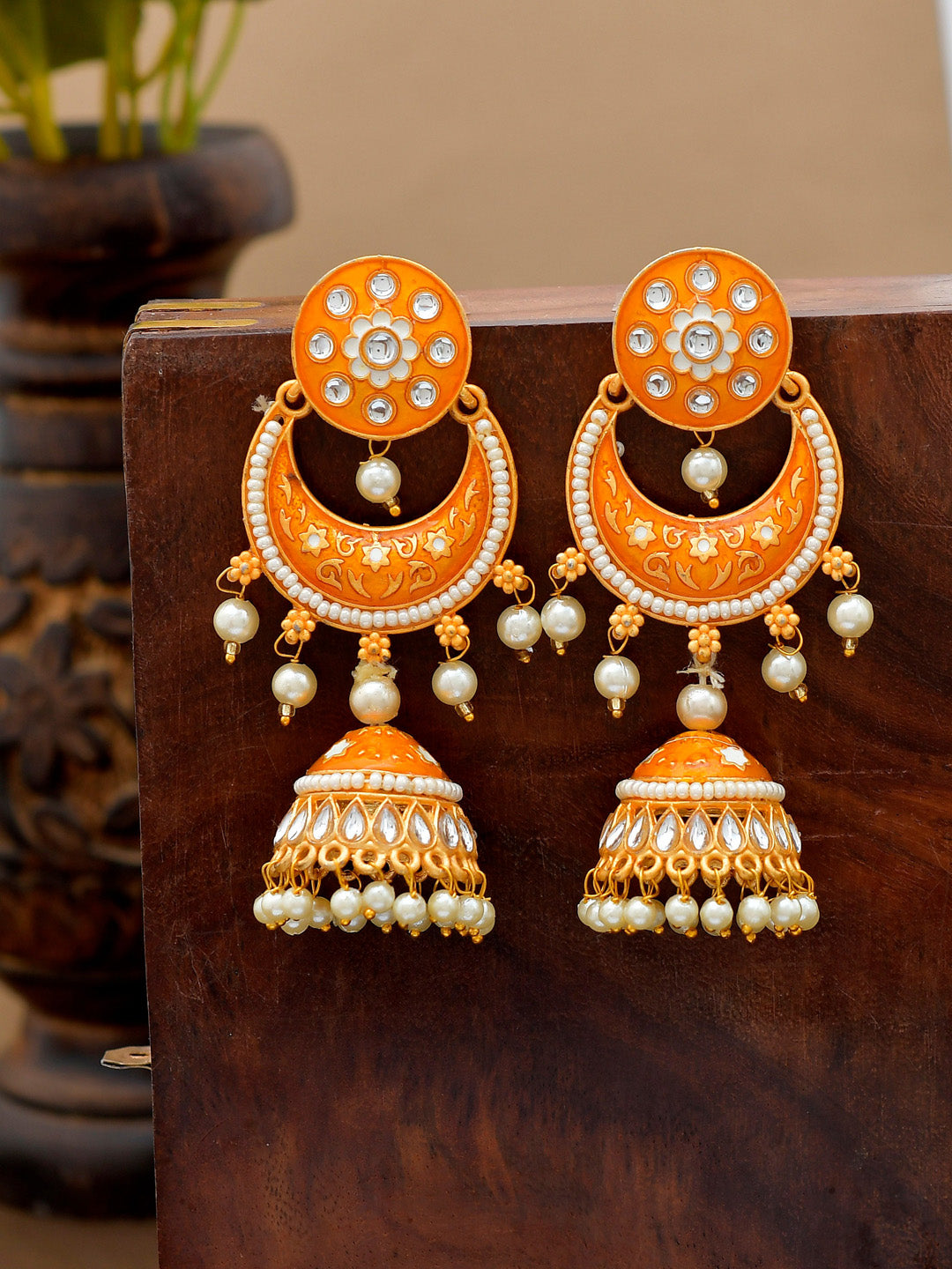 Shoshaa Orange Dome Shaped Jhumkas Earrings | Swadesiicart