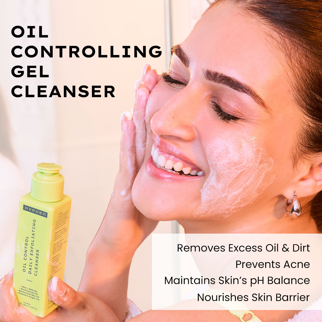 Hyphen By Kriti Sanon Oil Control Daily Cleanser, 2% AHA + BHA Salicylic Acid Face Wash, Deep Cleanses & Removes Dirt, For Men & Women - Swadesiicart