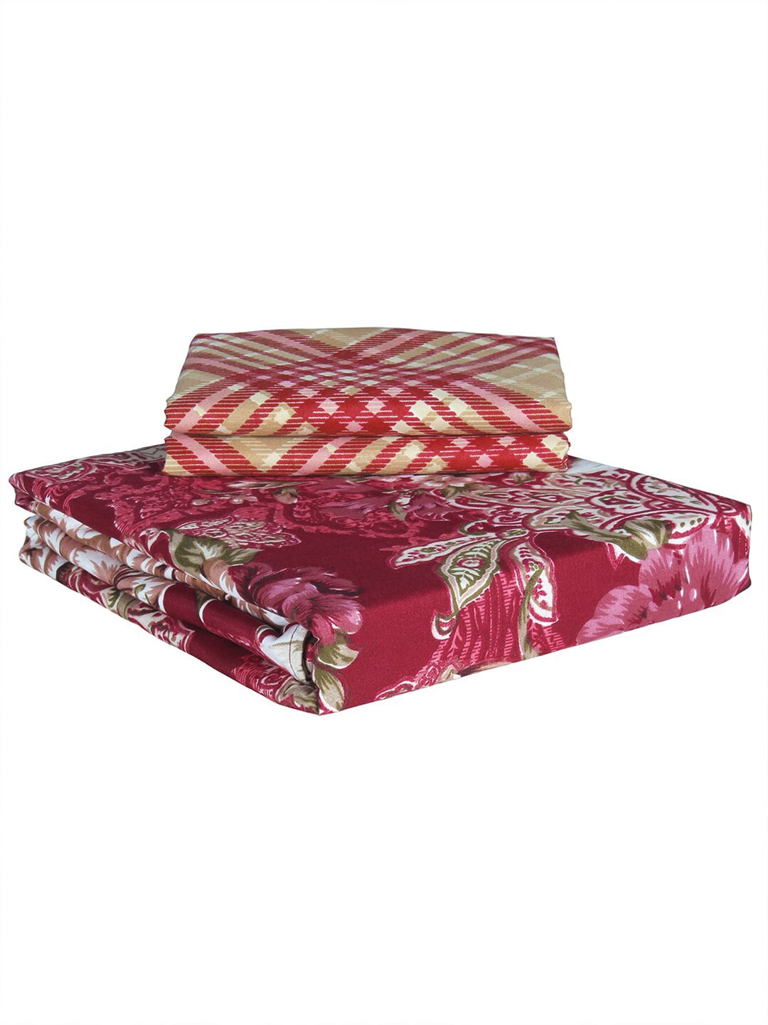 Story@home Arena Magenta & White Floral Microfiber 180 TC Queen Bedsheet & 2 Pillow Covers - Swadesiicart