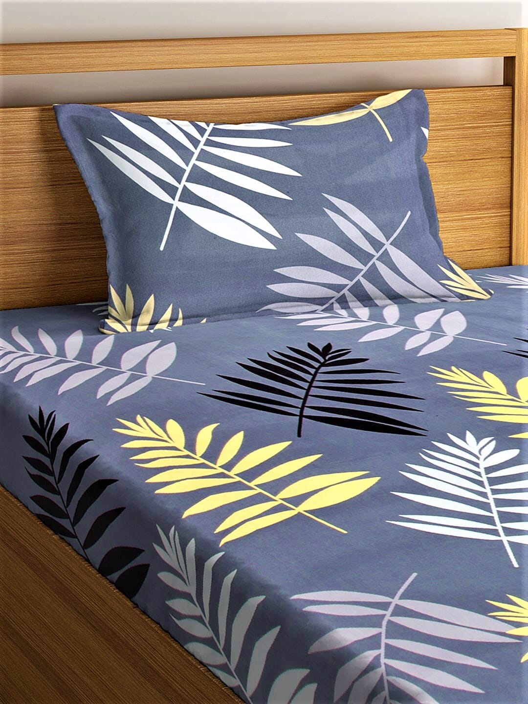 Home Sizzler Grey & White Floral 144 TC Single Bedsheet with 1 Pillow Covers - Swadesiicart