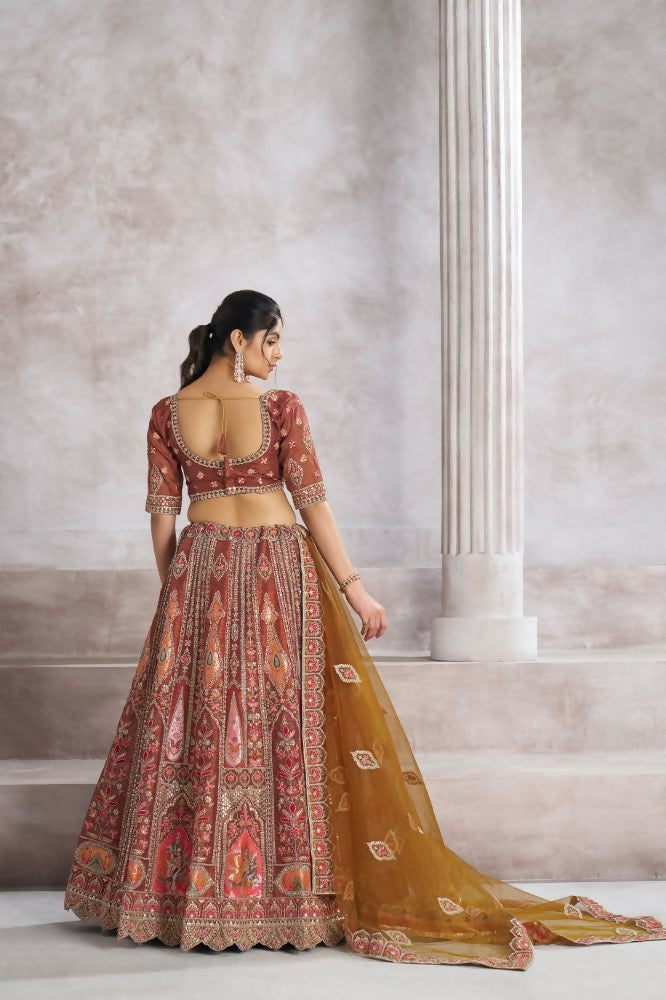 Kesar Fab Brown Banarasi Silk Hand_Woven Lehenga | Swadesiicart