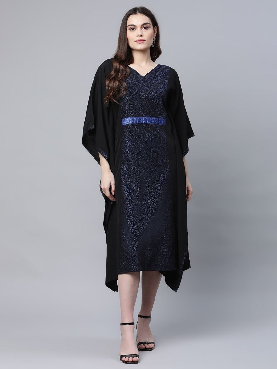 Ahalyaa Women Black Crepe Glitter Printed Kaftan Kurta | Swadesiicart