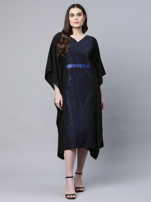 Ahalyaa Women Black Crepe Glitter Printed Kaftan Kurta | Swadesiicart