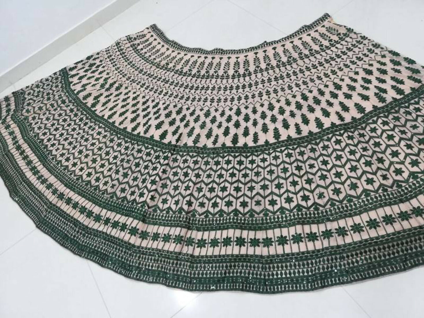 Jyoti Fashion Teal Green & Cream 3mm with Thread Embroidery Georgette Lehenga Choli with Dupatta | Swadesiicart