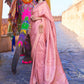 Mitera Pink & Gold-Toned Ethnic Motifs Zari Silk Blend Banarasi Saree | Swadesiicart