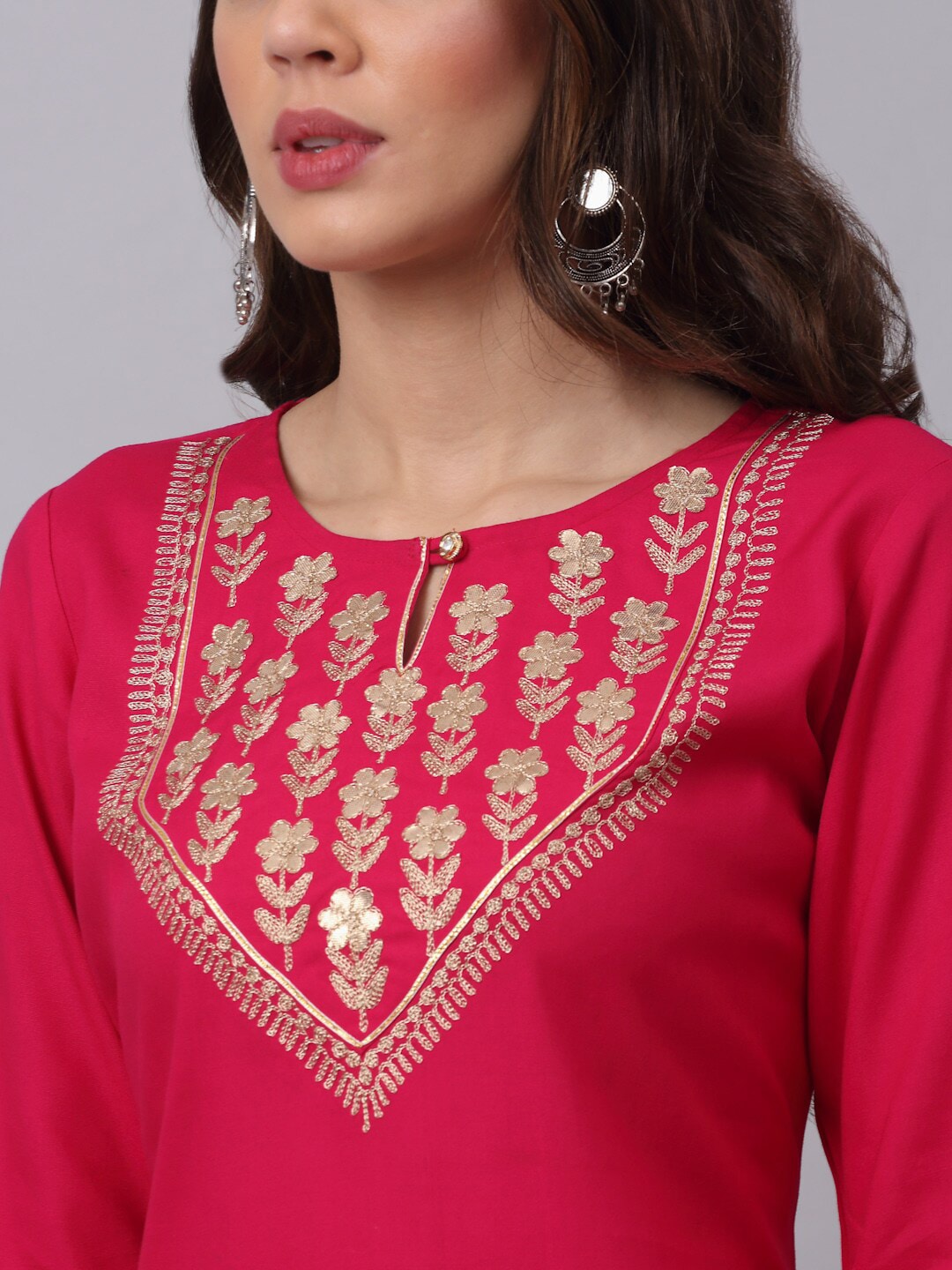 Kalini Women Pink Floral Embroidered Layered Gotta Patti Kurti with Sharara & With Dupatta | Swadesiicart