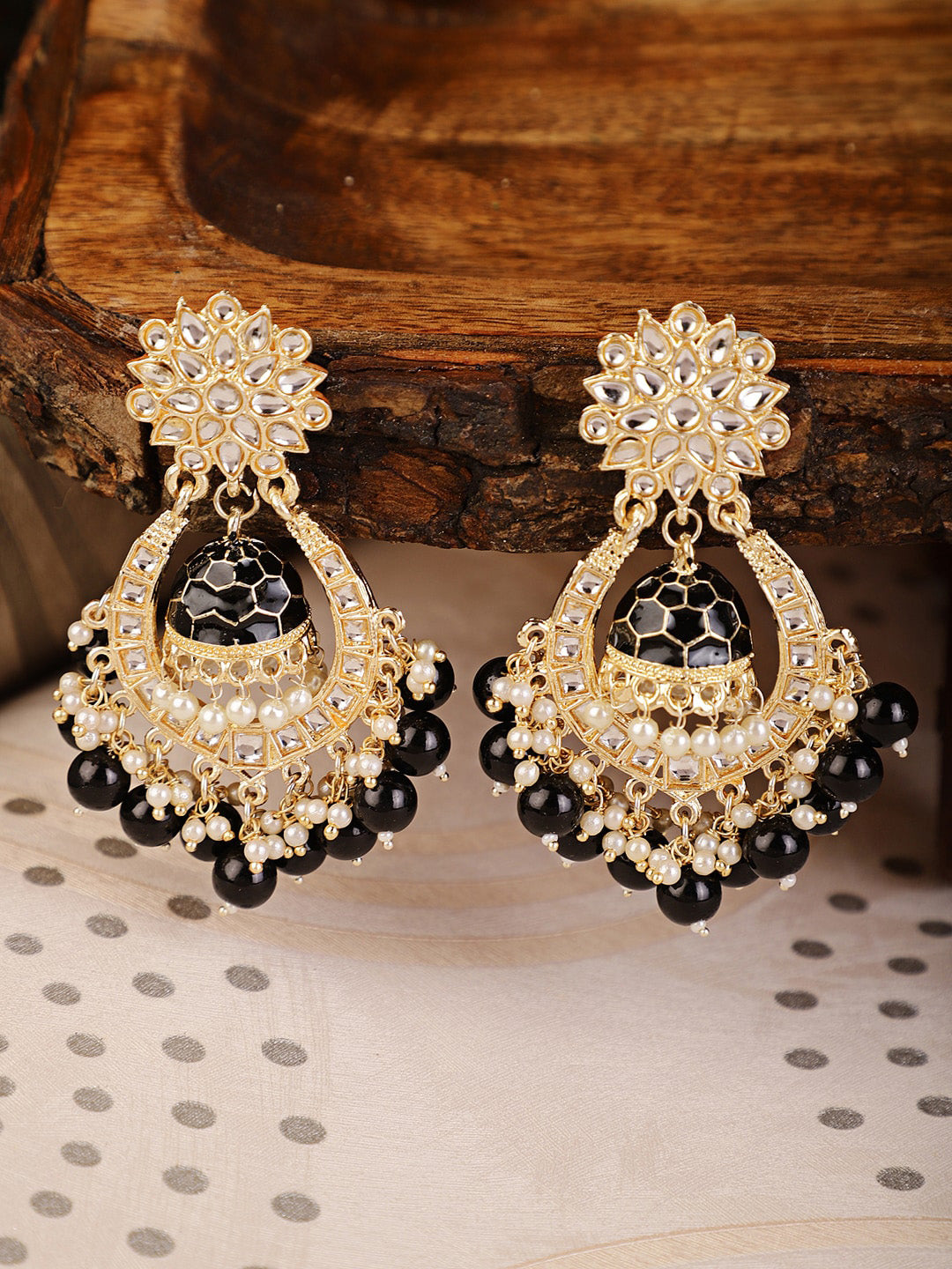 Shining Diva Black Classic Chandbalis Earrings - Swadesiicart