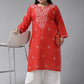 ADA Women Plus Size Red & White Ethnic Motifs Pure Cotton Chikankari Embroidered Kurta | Swadesiicart