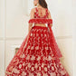 Aastha Fashion Red Butterfly Net White Cotton Thread Work And Sequence Work Embroidery Wedding Wear Lehenga Choli