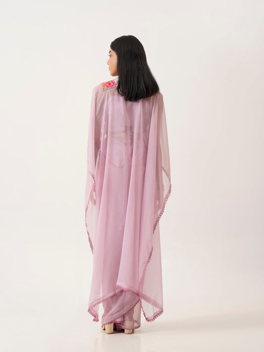 Tikhi Imli Lavender & Pink Floral Embroidered Belted Saree | Swadesiicart