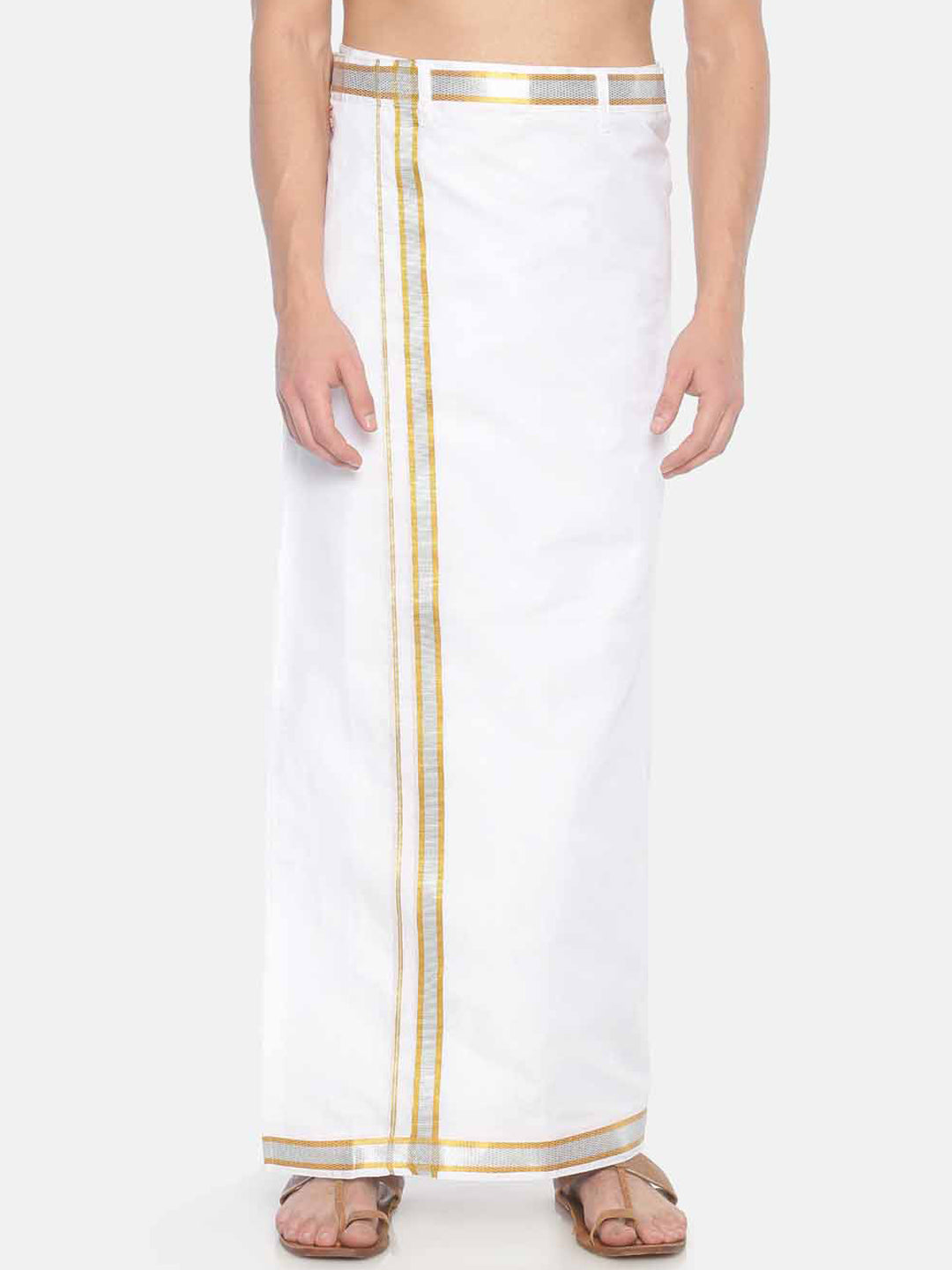 Sethukrishna Men White Solid Readymade Pocket Dhoti | Swadesiicart