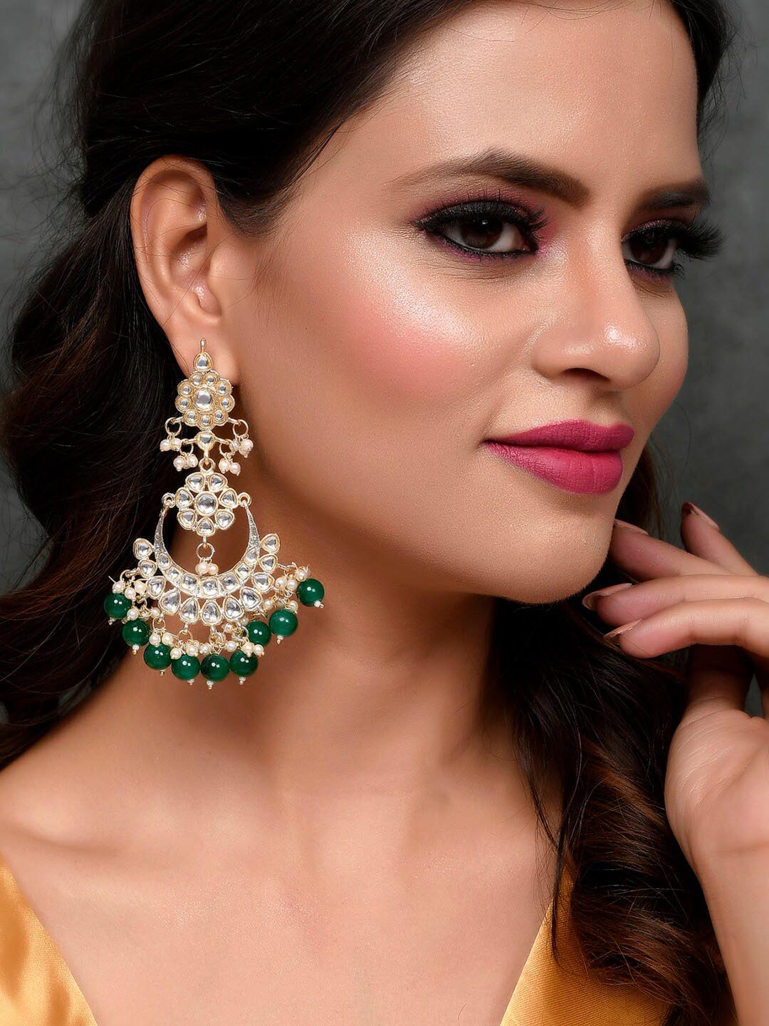 Shoshaa Green Contemporary Chandbalis Earrings | Swadesiicart