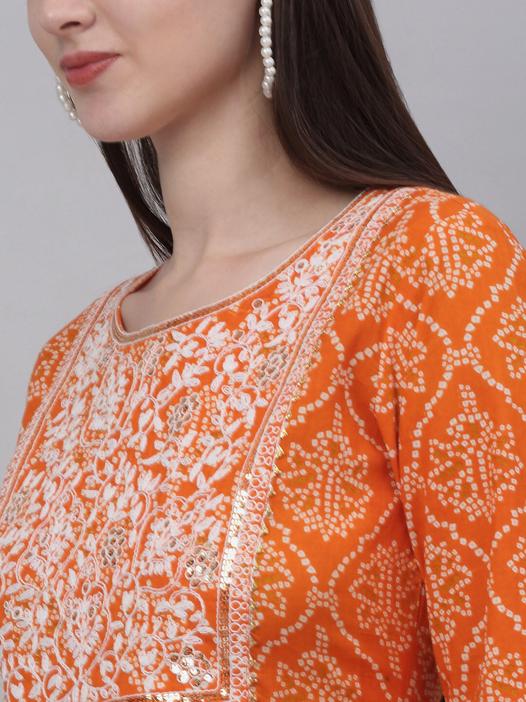Kalini Women Orange Ethnic Motifs Printed Cotton Anarkali Kurta - Swadesiicart