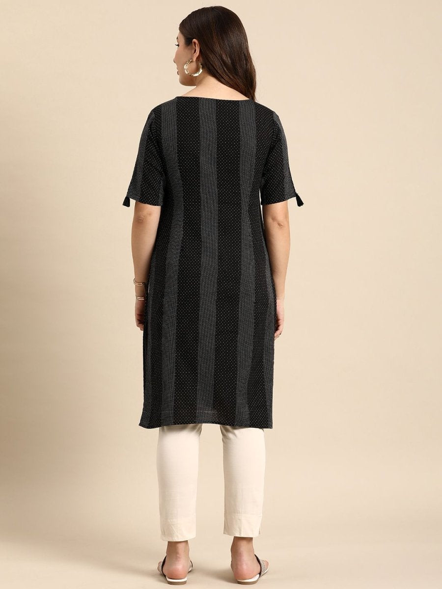 Anouk Women Striped Keyhole Neck Cotton Kurta - Swadesiicart