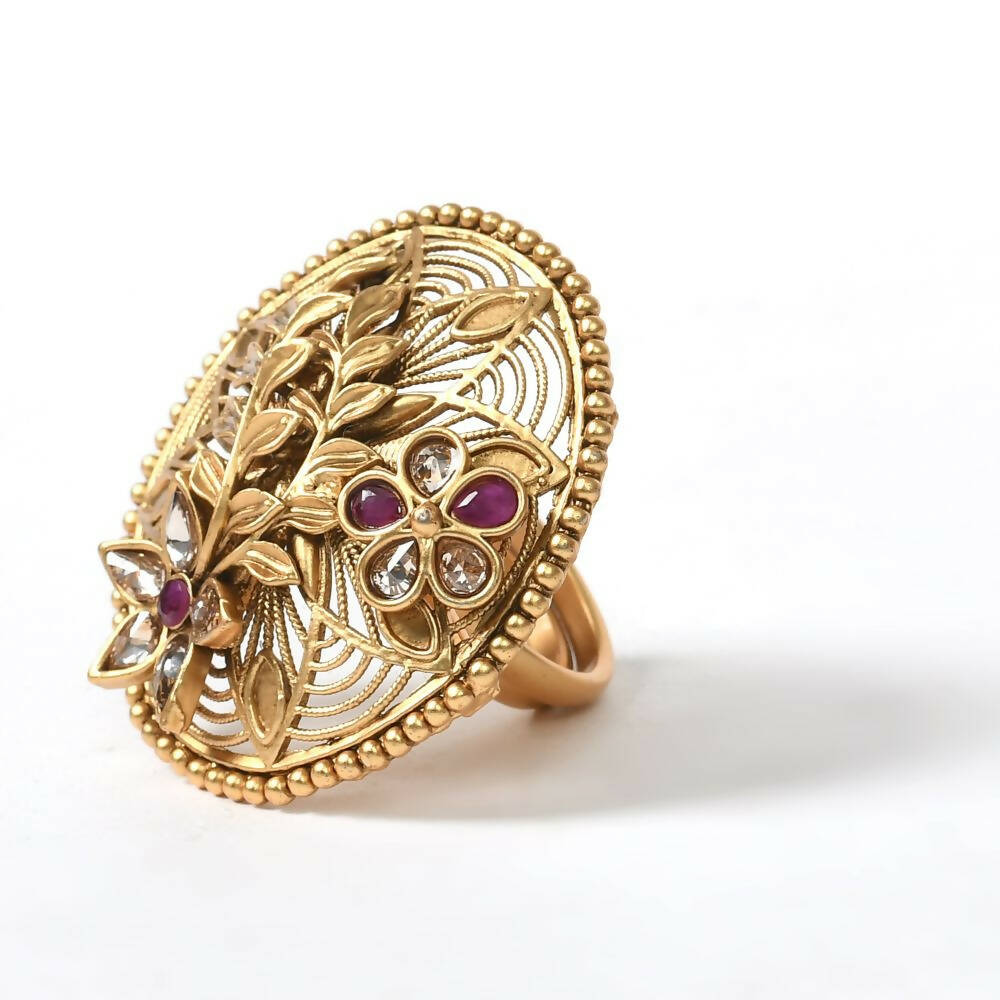 Mominos Fashion Joharkamal Gold-Polished Stone Studded Adjustable Finger Ring - Design 13 | Swadesiicart