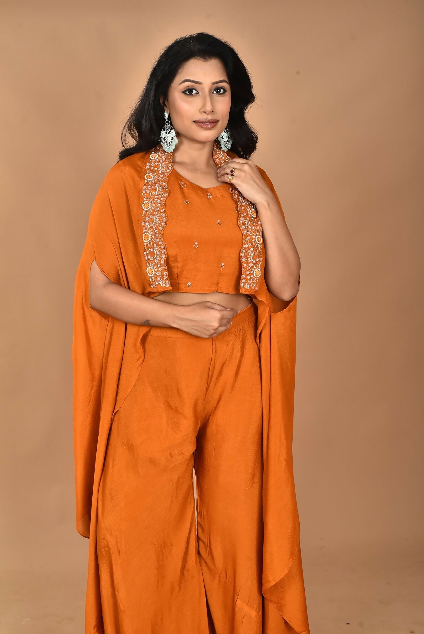 Morchari Women And Hand Embroidery Palazzo Set-Mustard - Swadesiicart