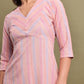 Vishudh Striped V-Neck Cotton Kurta - Swadesiicart