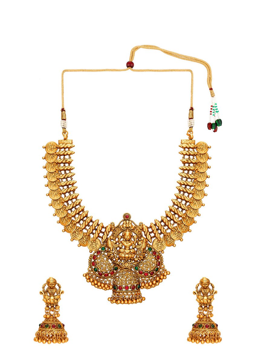 Aadita Gold-Toned Stone-Studded Temple Jewelry Set - Swadesiicart