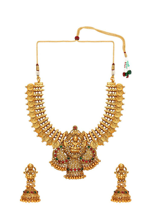 Aadita Gold-Toned Stone-Studded Temple Jewelry Set - Swadesiicart