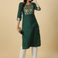 HERE&NOW Green Floral Yoke Design Gotta Patti Kurta - Swadesiicart