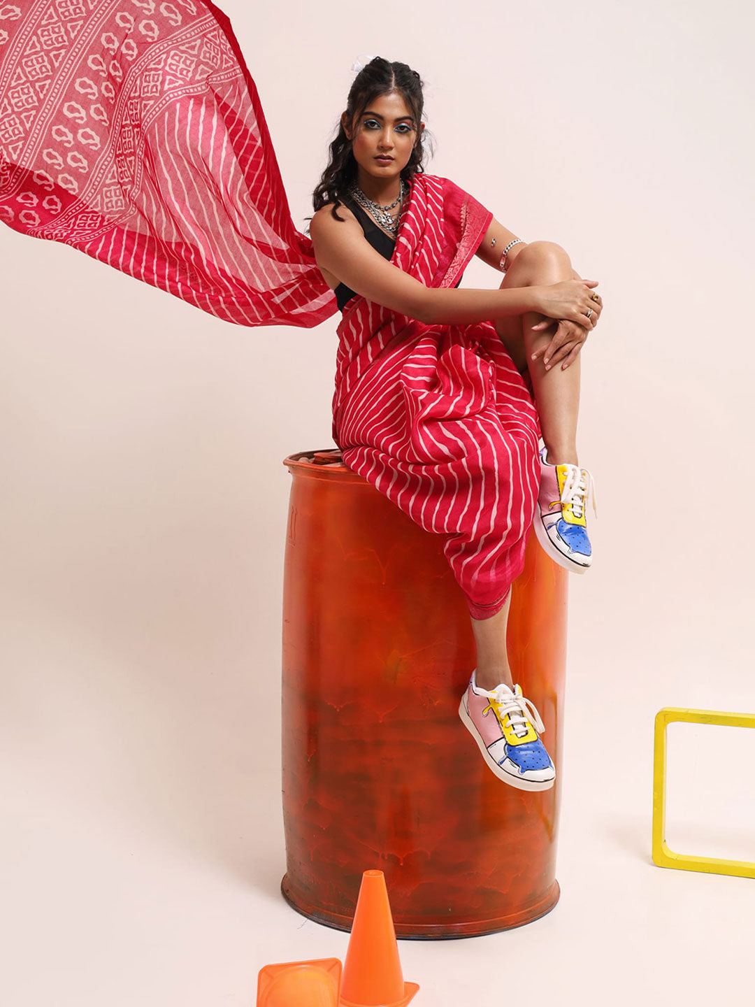 Tikhi Imli Leheriya Jute Silk Ready to Wear Saree | Swadesiicart