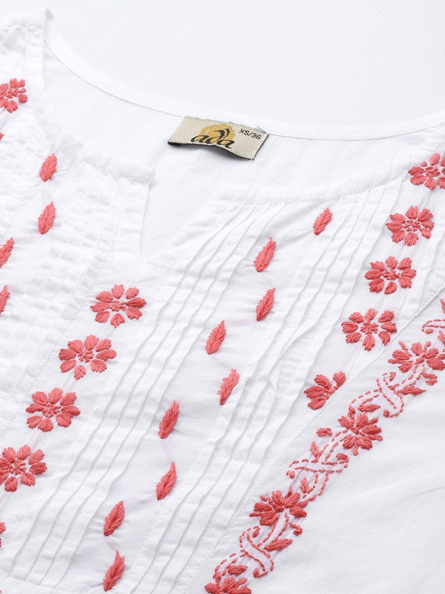 ADA Ethnic Motifs Chikankari Embroidered Floral Kurta | Swadesiicart