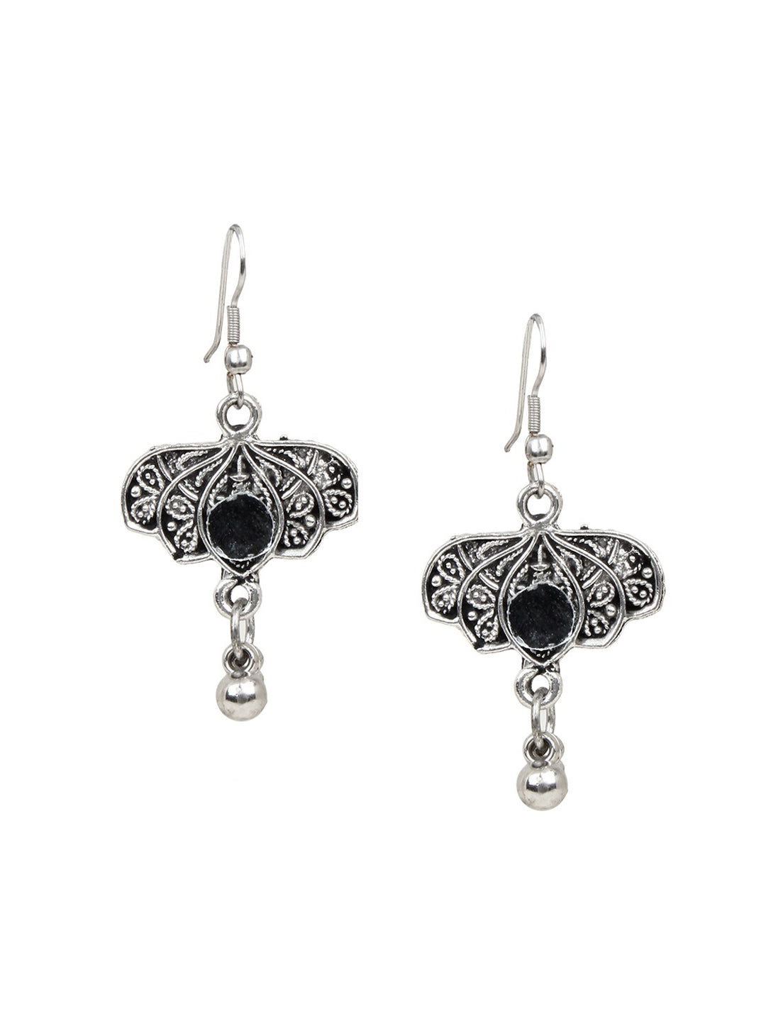 Cardinal Women Silver-Toned Oxidised Stone Studded & Beaded Heart Shaped Jewellery Set - Swadesiicart