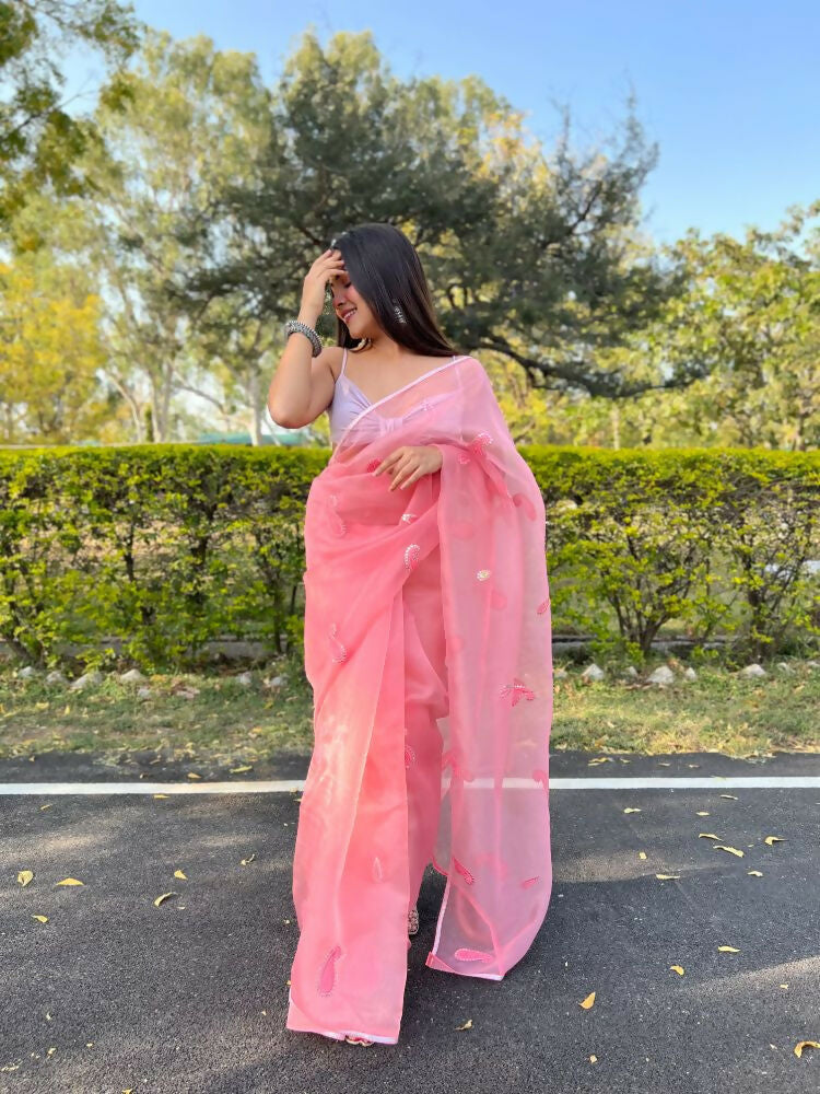 Vamsee Samriddhi Pink Organza Saree - Swadesiicart