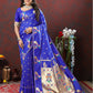 Lorenvalley Fashion Blue Soft Paithani Silk Woven Design Gold Zari Meenakari Weaving Saree - Swadesiicart