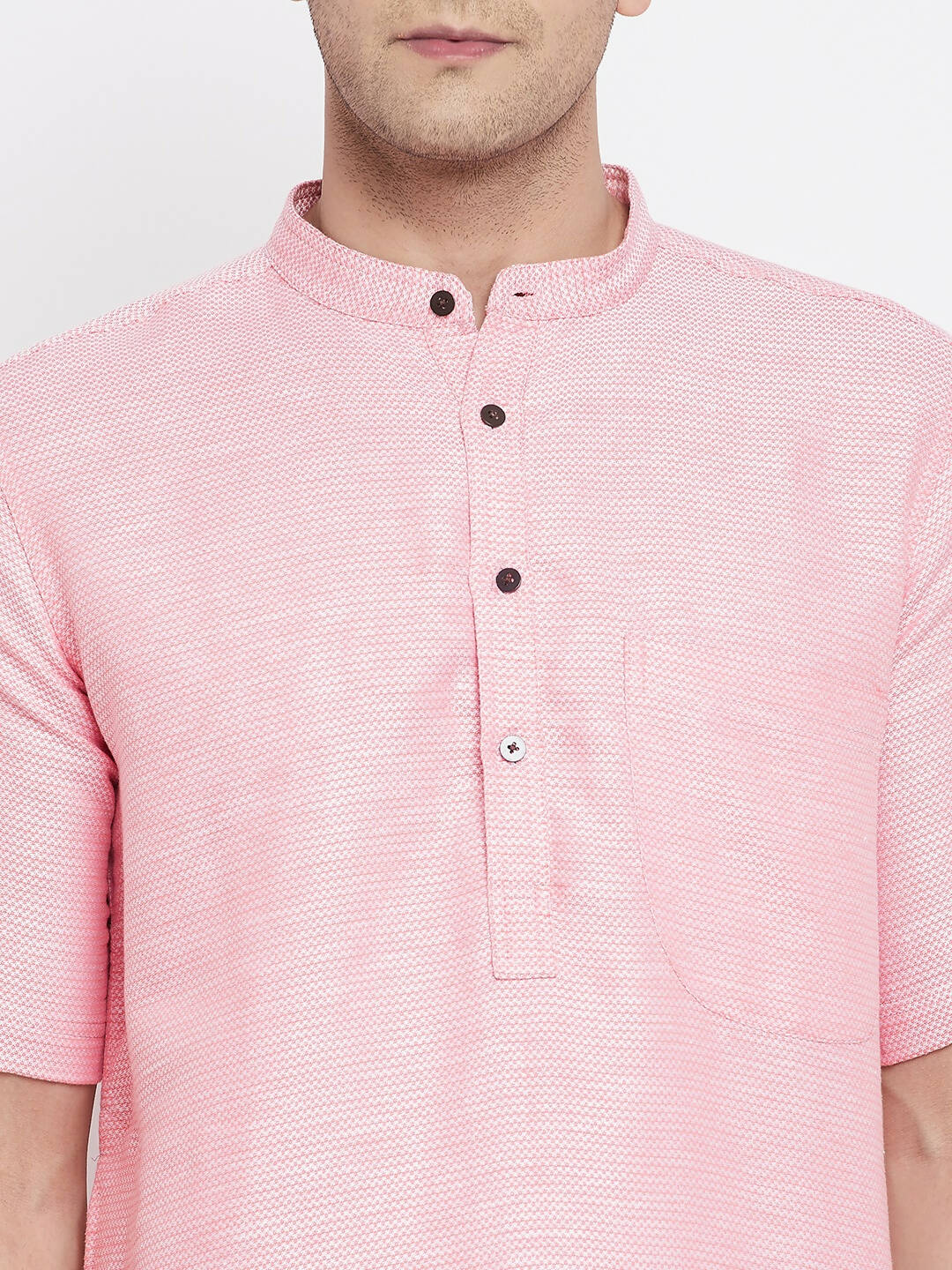 Even Apparels Pink Pure Cotton Men's H/S Kurta With Band Collar | Swadesiicart