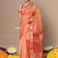 Very Much Indian Rajsi - Handloom Ari Checks Cotton Silk Saree With Golden Border - Orange | Swadesiicart