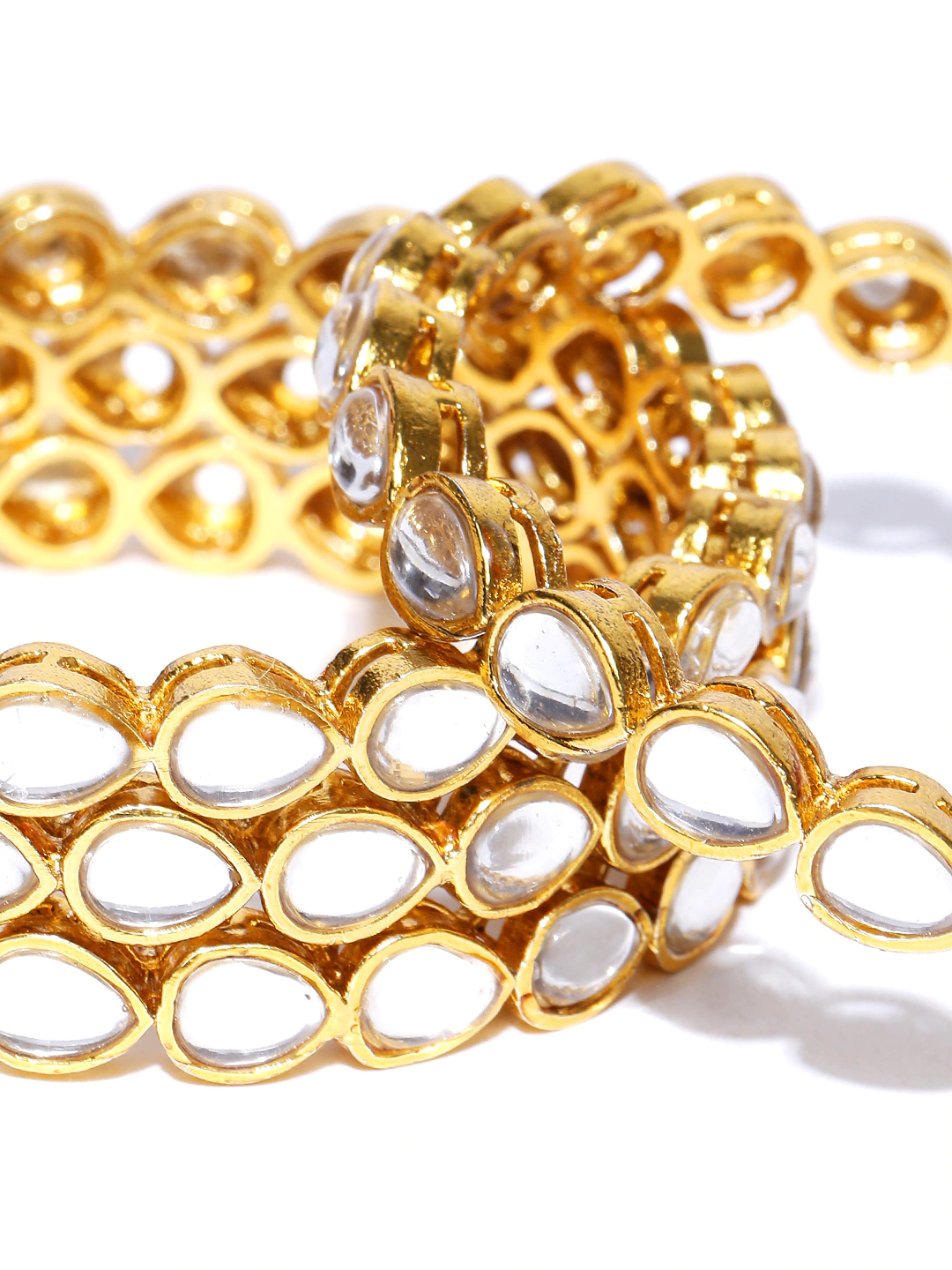 Gold-Polished Alloy Kundan Studded 4 Bangle Set - The Pari - Swadesiicart