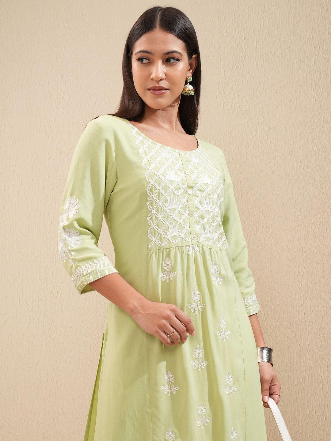 Vishudh Floral Embroidered A Line Kurta with Palazzos - Swadesiicart