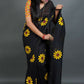 Exclusive Collection Black Pure Cotton Saree With Sunflower Design - Swadesiicart