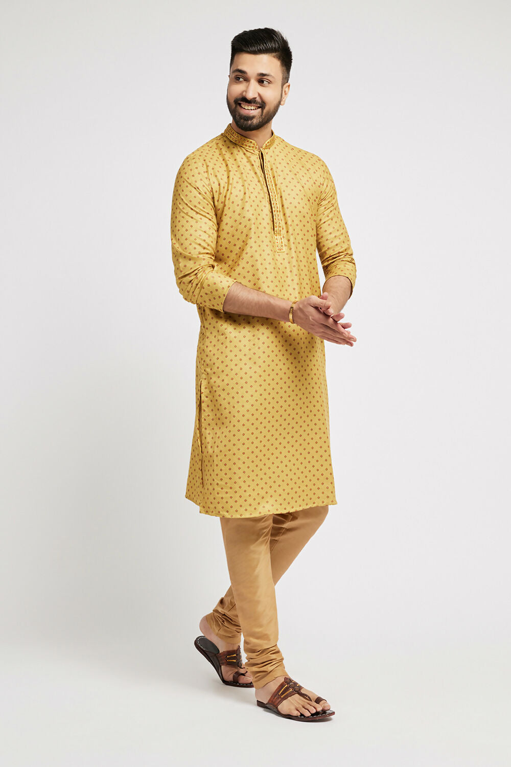 Ethnic India Yellow Men's Kurta Abstract Polyester | Swadesiicart