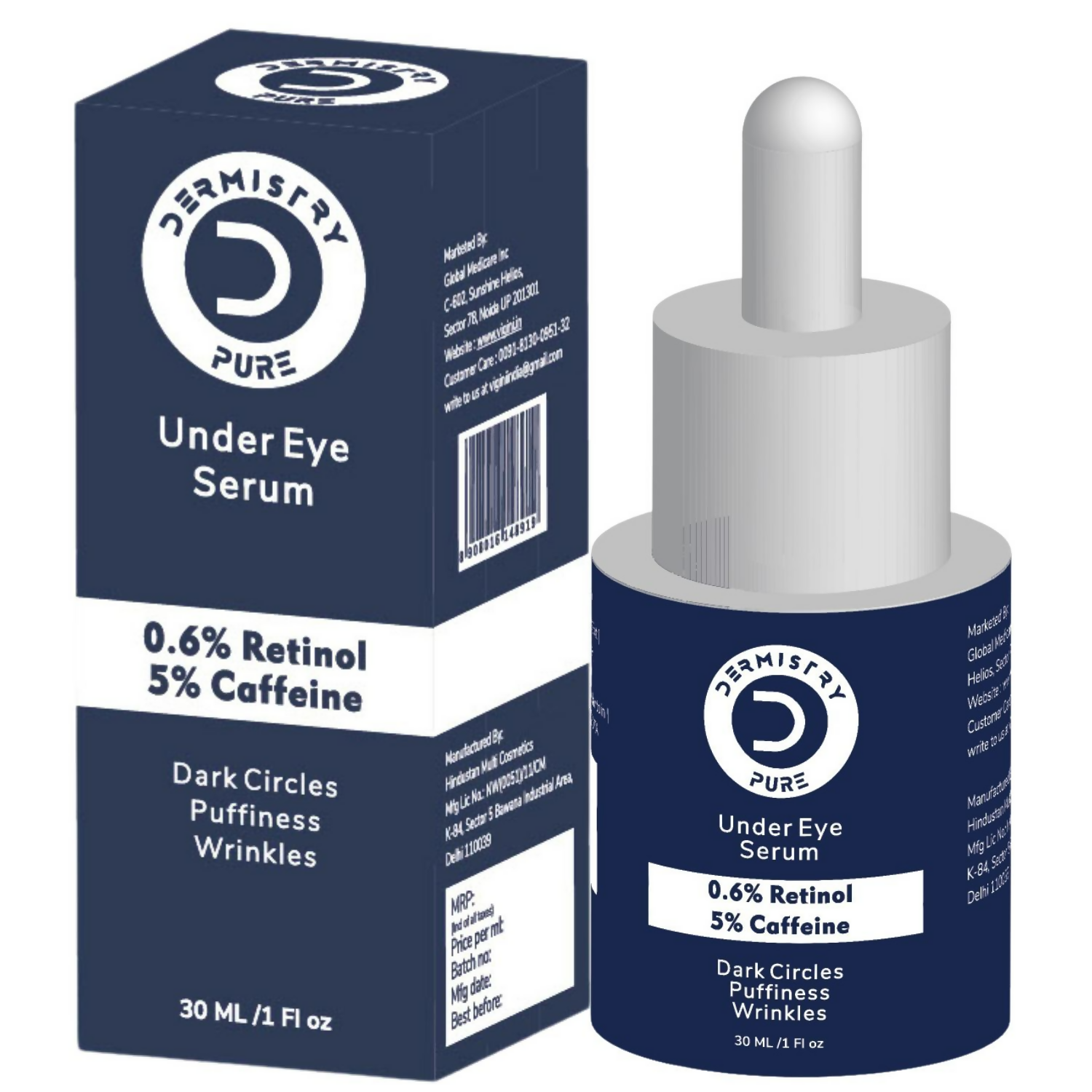 Dermistry 0.6% Retinol 5% Caffeine Under Eye Face Serum - Swadesiicart