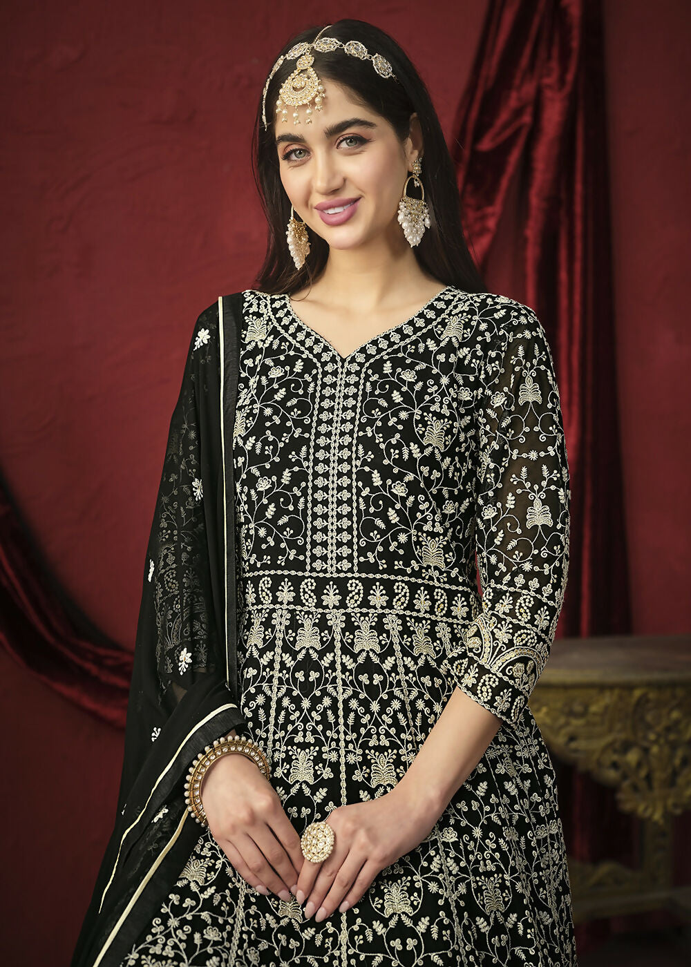 Stunning Black Front & Back Embroidered Trendy Anarkali Suit - Emponline | Swadesiicart