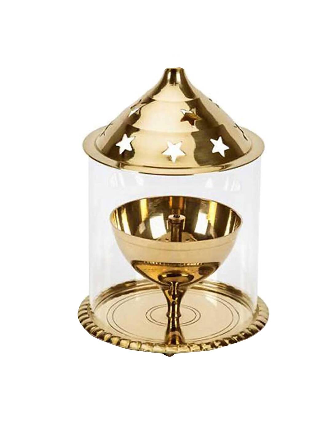 eCraftIndia Brown Brass And Glass Akhand Diya | Swadesiicart
