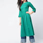Aniyah Cotton Solid Flared Kurta With Key Hole Neck In Turquoise (AN-104K) - Swadesiicart