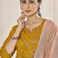 Jyoti Fashion Women's Mustard Pure Viscose Weaving Stripe with Embroidery Kurta Set | Swadesiicart