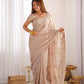 Vamsee Mumtaz Cream Crunchy Crush Saree - Swadesiicart