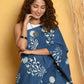 Very Much Indian Handblock Printed Cotton Saree With Natural Dyes - Cerulean Blue | Swadesiicart