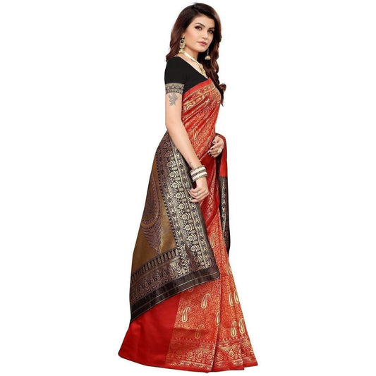 Vamika Banarasi Jaquard Red Weaving Saree (BANARASI 03) | Swadesiicart