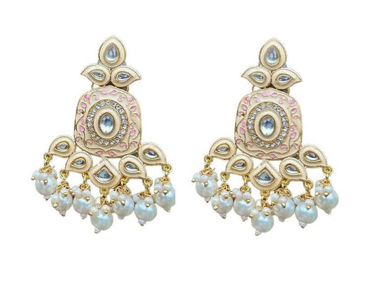 Gold-Toned Grey Kundan Contemporary Drop Earrings for Women & Girls By House of Ree - House of Ree