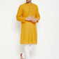 Even Apparels Yellow Pure Cotton Long Men's Kurta With Band Collar | Swadesiicart