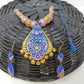 Terracotta Boho Style Medium Neckset With Hangings-Lavender And Gold