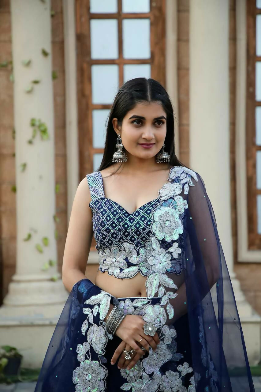 Jyoti Fashion Women's Navy Blue Kasturi Silk Georgette Rainbow Sequins with Dori Embroidered Designer Lehenga Choli Set | Swadesiicart