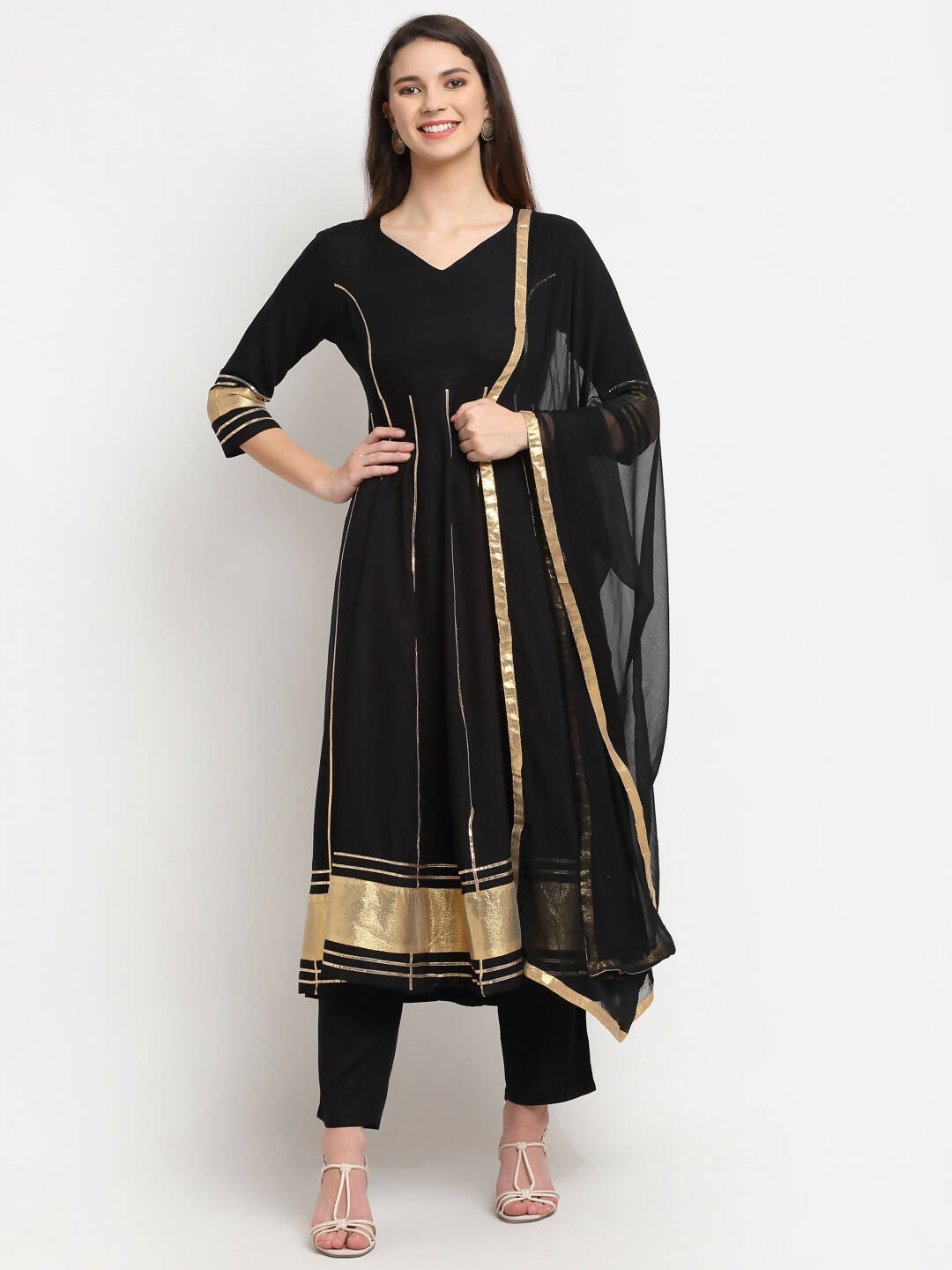 Rudra Bazaar Black Anarkali Kurti & Pyjamas With Duppata | Swadesiicart