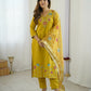 The52 Yellow Women's Gorgeous Embroidered work Viscose Gadhwal Fabric Straight Kurta, Pant and Dupatta Set - Swadesiicart