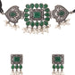 NVR Women's Oxidised Silver Plated Green Color Stone Jewellery Set With Earrings | Swadesiicart